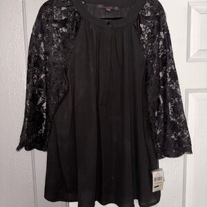 Fever Elegant Black Lace Sleeve Women's Top